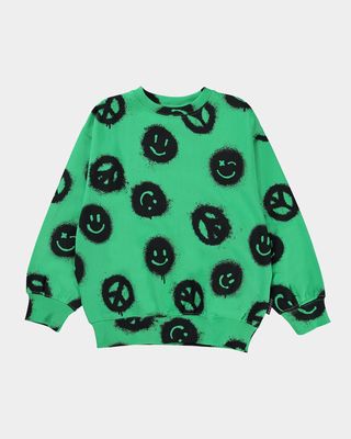Boy's Monti Happy Face Peace Sign Sweatshirt, Size 8-12