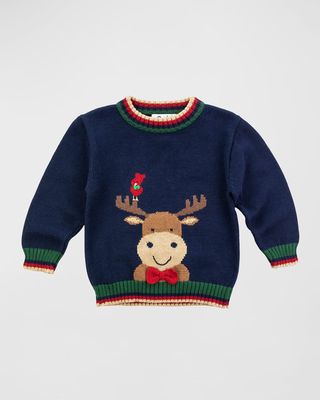 Boy's Moose Intarsia Sweater, Size 2T-4T