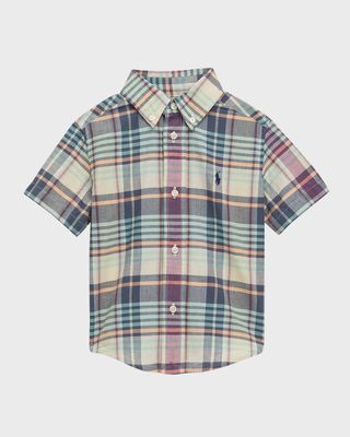 Boy's Multicolor Check-Print Button Down Shirt, Size 2-4