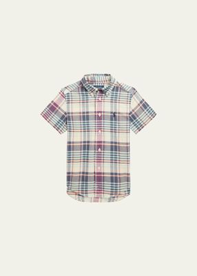 Boy's Multicolor Check-Print Button Down Shirt, Size 4-7