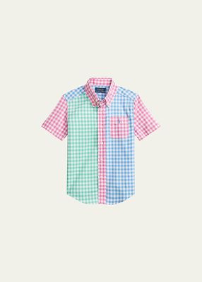 Boy's Multicolor Gingham-Print Polo Shirt, Size 2-4