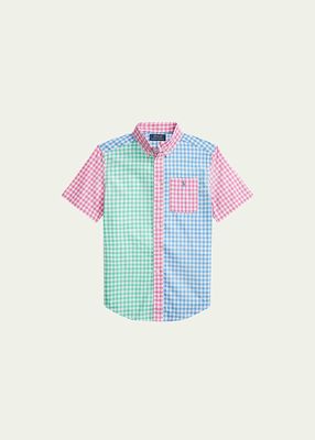 Boy's Multicolor Gingham-Print Polo Shirt, Size S-XL