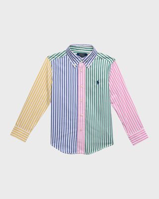 Boy's Multicolor Poplin Stripe Button-Front Sport Shirt, Size 2-5