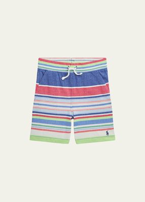 Boy's Multicolor Striped Embroidered Mesh Shorts, Size 5-7