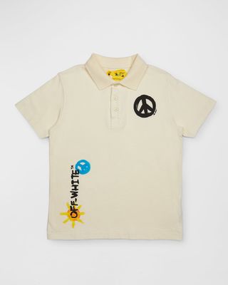 Boy's Multicolor Sun And Peace Graphic Logo-Print Polo Shirt, Size 4-12