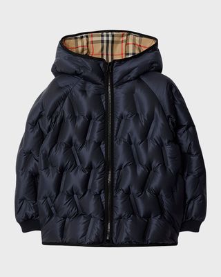 Boy's Noah Check-Lined Tufted Puffer Jacket, Size 3-14