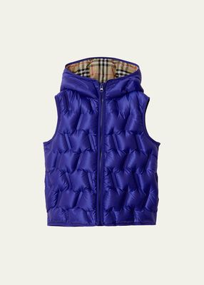Boy's Noah Check-Lined Tufted Puffer Vest, Size 3-14