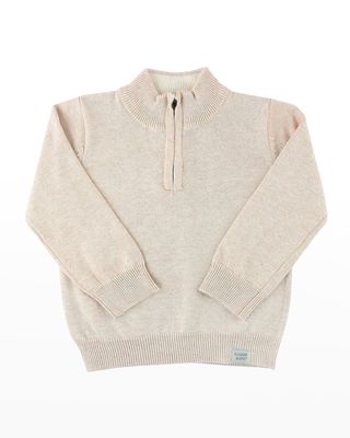Boy's Oatmeal Quarter Zip Sweater, Size 3M-8
