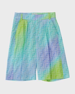 Boy's Ombre Monogram-Print Shorts, Size 8-14