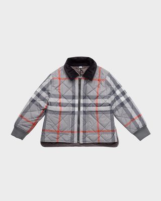 Boy's Otis Quilted Check-Print Lined Jacket, Size 4-14