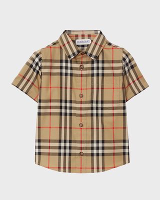 Boy's Owen Vintage Check Short-Sleeve Shirt, Size 6M-24M