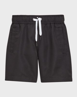 Boy's Paint Effect Logo-Print Swim Shorts, Size 4-6