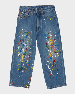 Boy's Paint Splatter Medium Wash Jeans, Size 4-12
