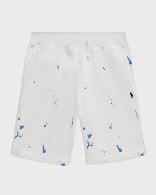 Boy's Paint Splatter-Print Fleece Shorts, Size S-XL