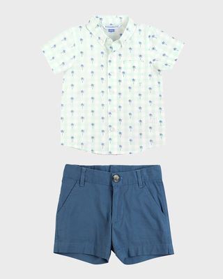 Boy's Palm Tree Shirt and Chino Shorts Set, Size 3M-8