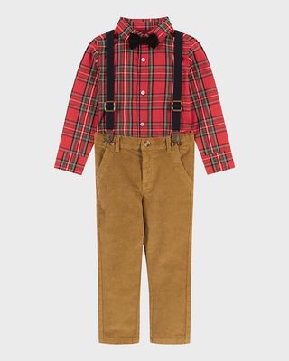 Boy's Plaid Flannel Button Down W/ Suspenders Set, Size 2T-8