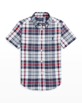 Boy's Plaid Polo Shirt, Size 5-7