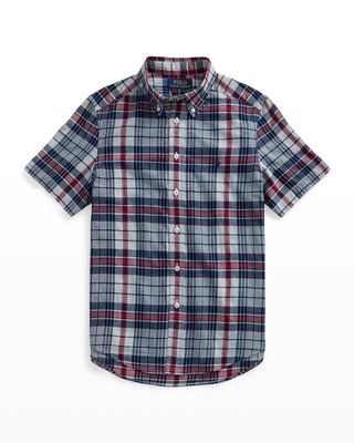 Boy's Plaid Polo Shirt, Size S-XL
