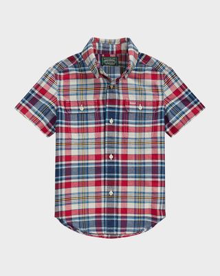 Boy's Plaid-Print Polo Shirt, Size 2-4