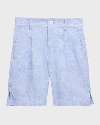 Boy's Pleated-Front Linen Shorts, Size 8-14