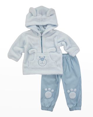 Boy's Plush Embroidered Dog Hoodie W/ Pants, Size 6M-24M