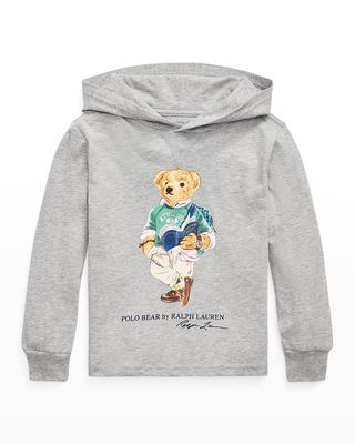Boy's Polo Bear Cotton Jersey Hooded Tee, Size 5-7