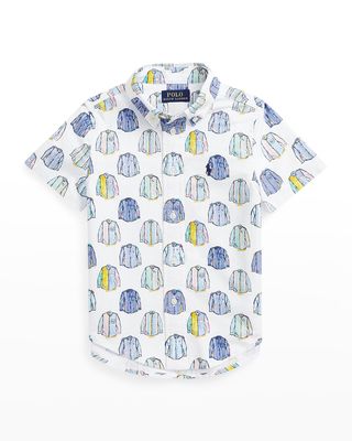 Boy's Print Oxford Short-Sleeve Shirt, Size S-L