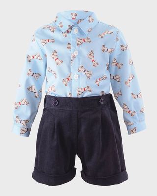 Boy's Puppy-Print Shirt And Shorts Set, Size 6M-24M