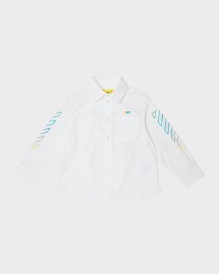 Boy's Rainbow Arrow Logo Button-Front Shirt, Size 12
