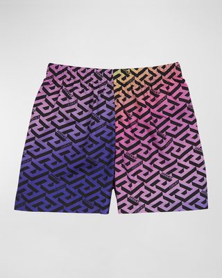 Boy's Rainbow Greca Swim Shorts, Size 4-6
