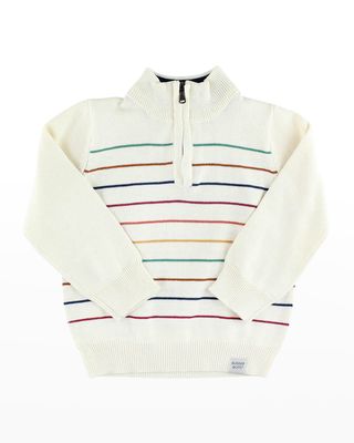 Boy's Rainbow Striped Quarter Zip Sweater, Size 3M-8