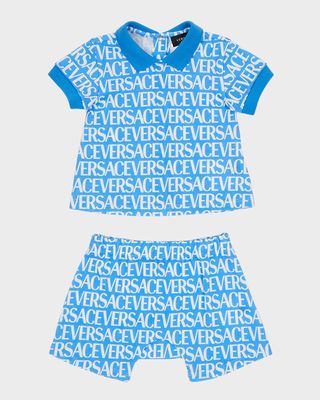 Boy's Repeated Logo-Print Two-Piece Top And Shorts Set, Size Newborn-18M