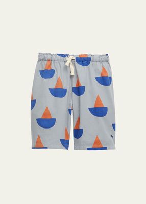 Boy's Sailboat-Print Woven Shorts, Size 4-13