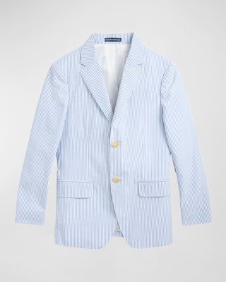 Boy's Seersucker Tailored Sport Coat, Size 8-16