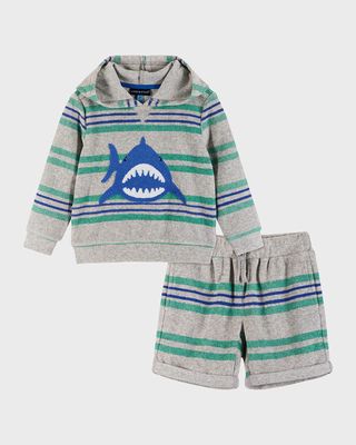 Boy's Shark Graphic French Terry Cover-Up Set, Size 2-6