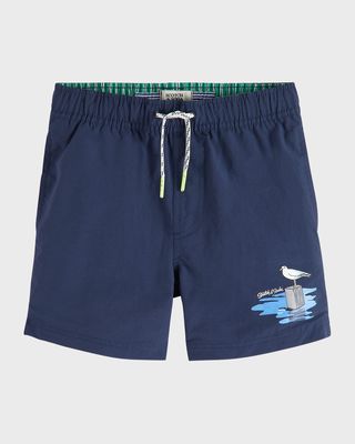 Boy's Short Artwork Swim Trunks, Size 4-12