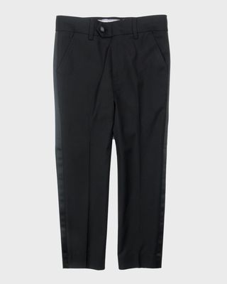 Boy's Slim-Cut Tuxedo Pants, Black, Size 3-14