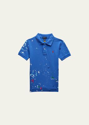 Boy's Splatter-Paint Mesh Knit Polo Shirt in Better Cotton, Size 5-7