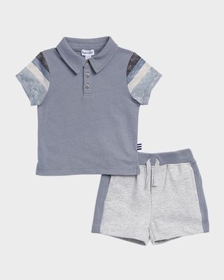 Boy's Stormy Stripe Shorts Set, Size 3M-24M