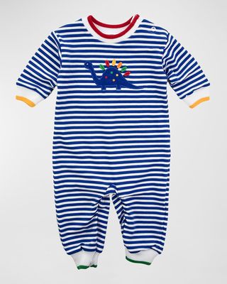 Boy's Stripe Embroidered Dinosaur Coverall, Size 3M-24M
