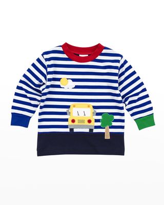 Boy's Stripe Sweater W/ Bus Applique, Size 2-5