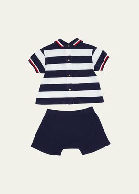 Boy's Striped Cotton Pique Polo Shirt, Size 4-6