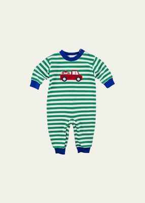 Boy's Striped Embroidered Coverall, Size 6M-24M