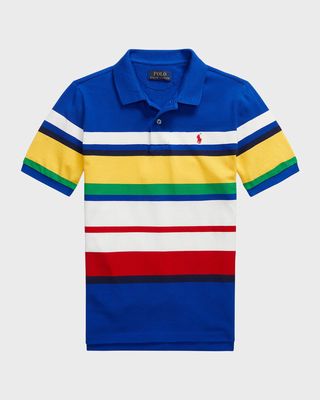 Boy's Striped Mesh Short-Sleeve Polo Shirt, Size 2-7