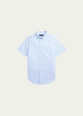Boy's Striped Seersucker Short-Sleeve Shirt, Size S-XL
