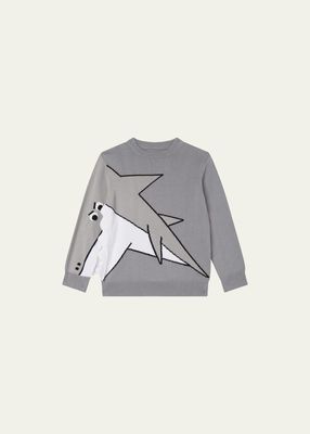 Boy's Sweater with Intarsia Shark Detail, Size 3-10