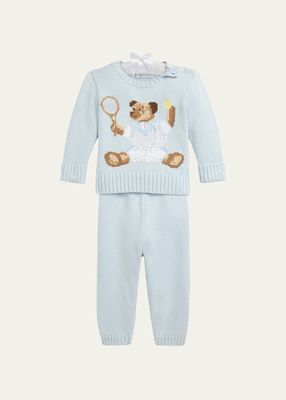 Boy's Tennis Bear Sweater and Pants Set, Size 3M-24M