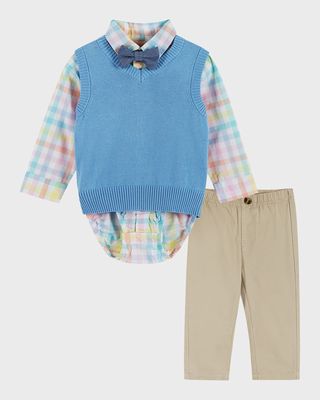 Boy's Three-Piece Sweater Vest Set, Size Newborn-18M