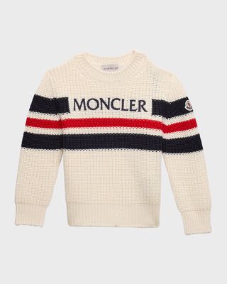 Boy's Tri-Stripe Logo-Print Knitted Wool Sweater, Size 4-6