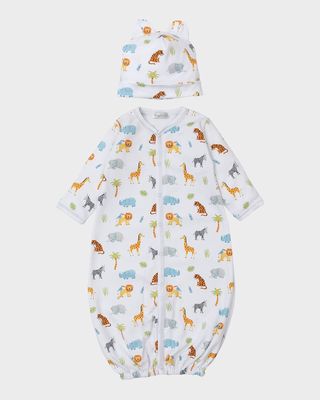 Boy's Tropical Jungle Convertible Gown and Hat Set, Size Newborn-S